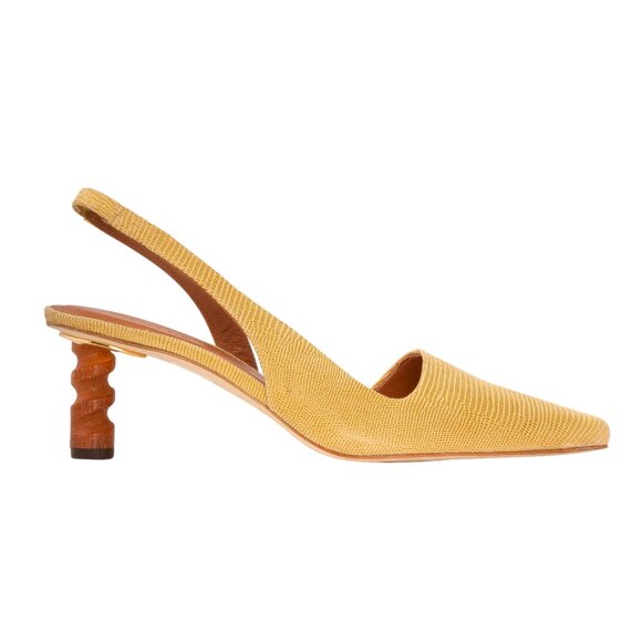 Rejina Pyo Joan Slingback Calfskin Yellow Leather Heels Size 37 - Picture 3 of 9